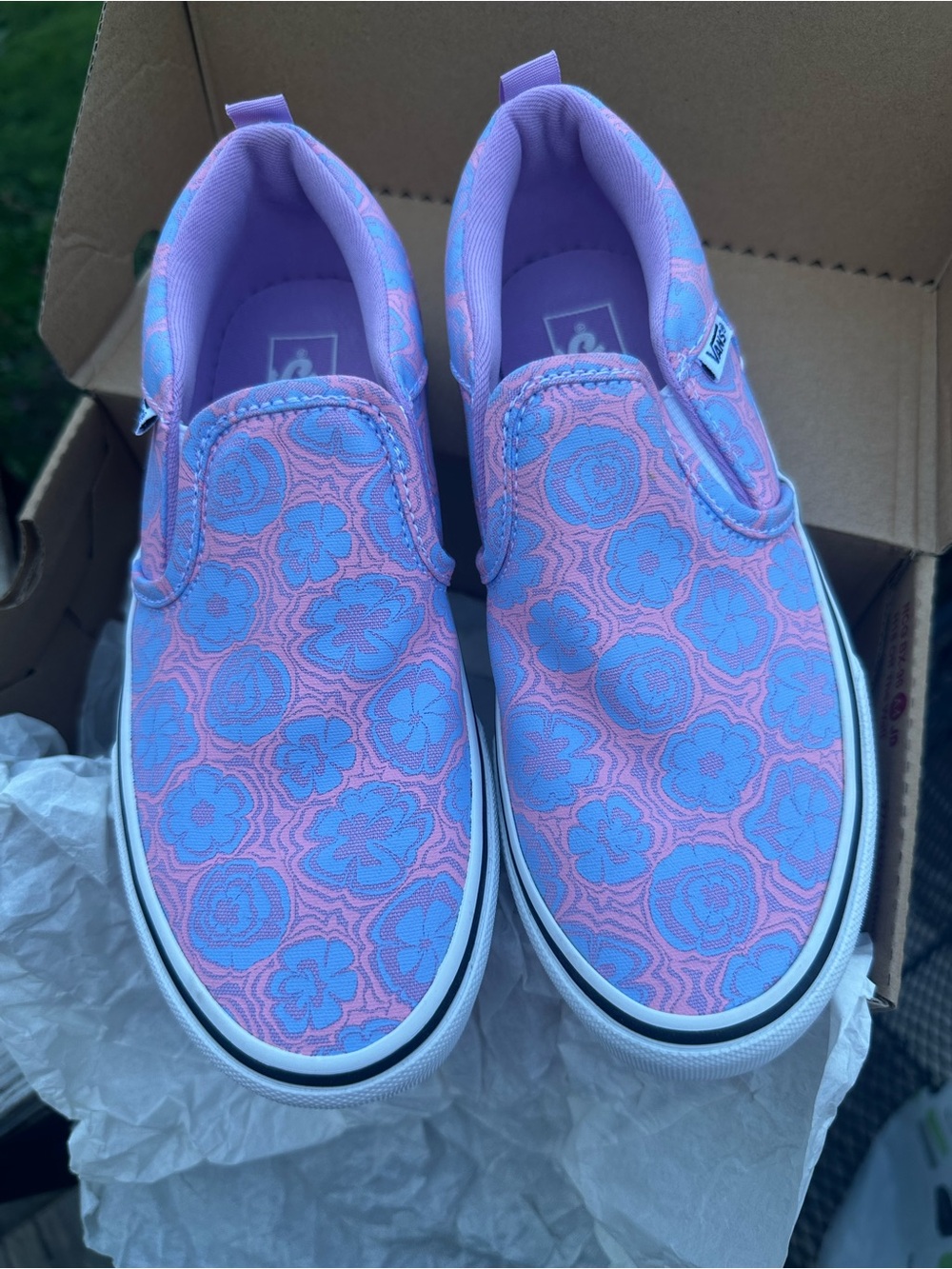 Vans Kids Slip-On Floral Canvas Sneakers - Pink & Blue